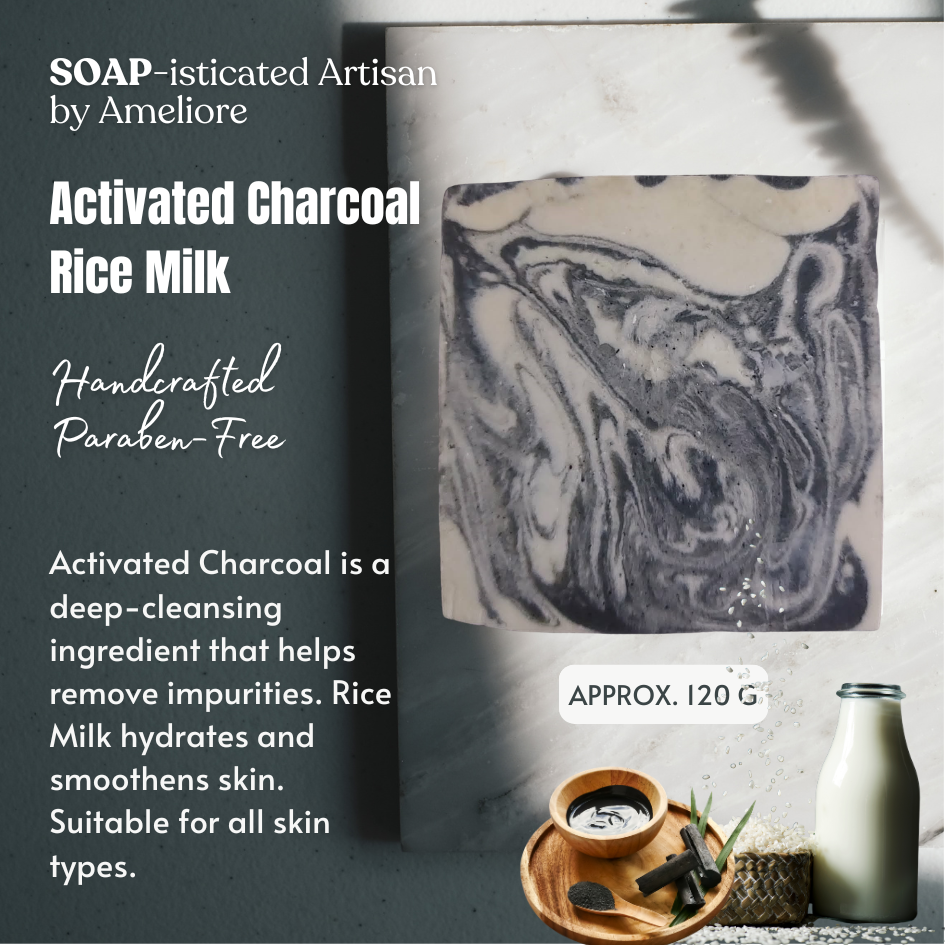 Activated Charcoal Rice Milk Naturally Handcrafted Plant-based Paraben-free Soap approx. 120g